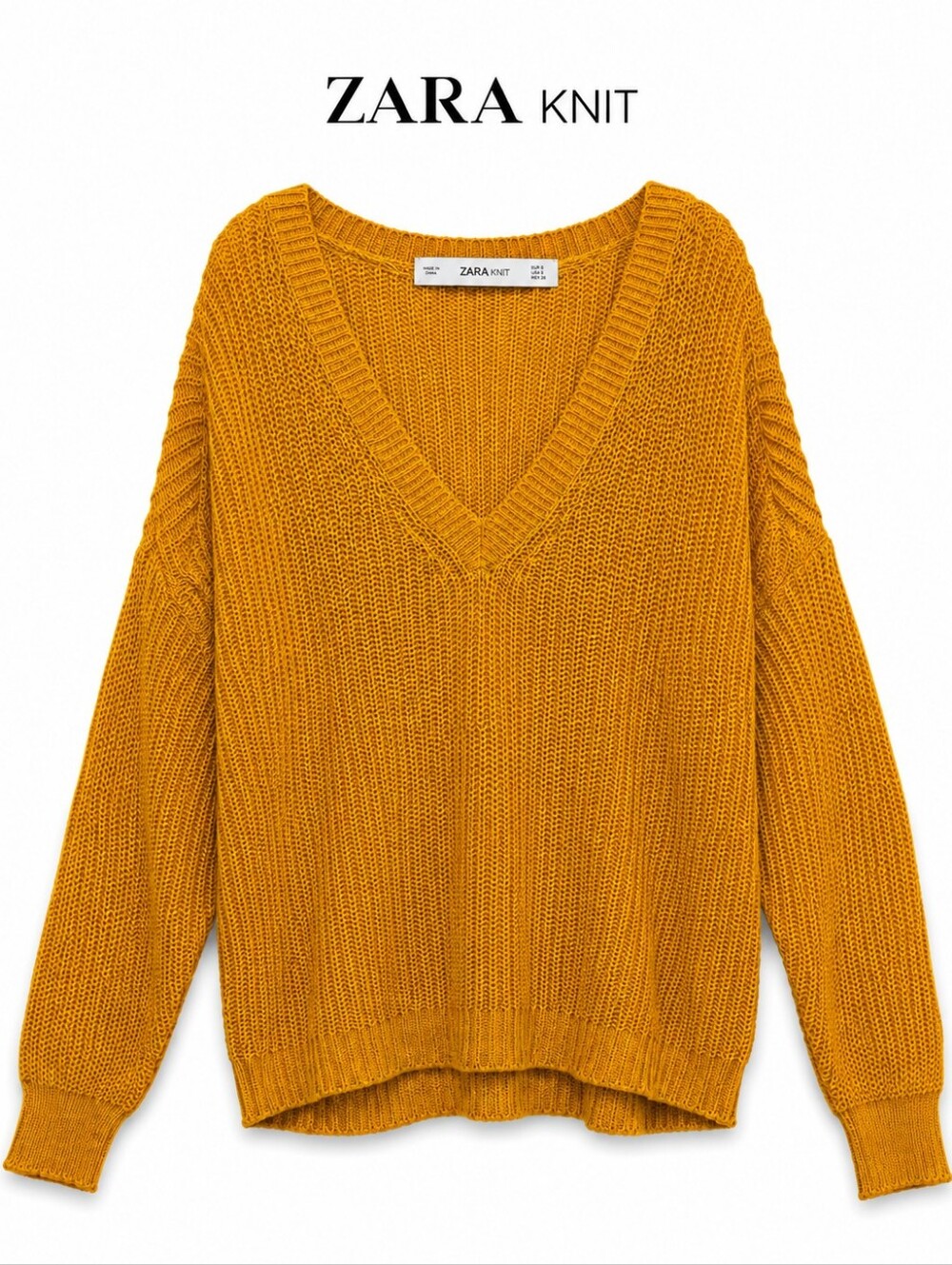 ZARA Knit Oversize V-Neck Chunky Sweater — Mustard